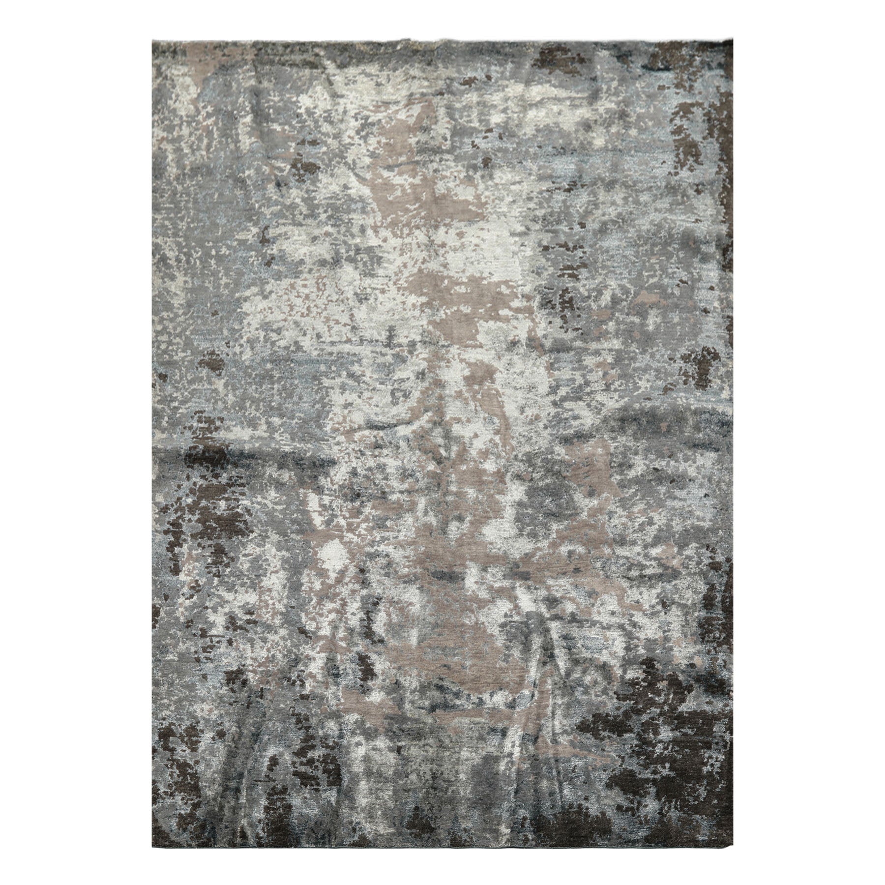 6x9 Gray, Aqua, Blue Color Hand Knotted Sherpa Wool & Bamboo Silk Modern & Contemporary Oriental Rug