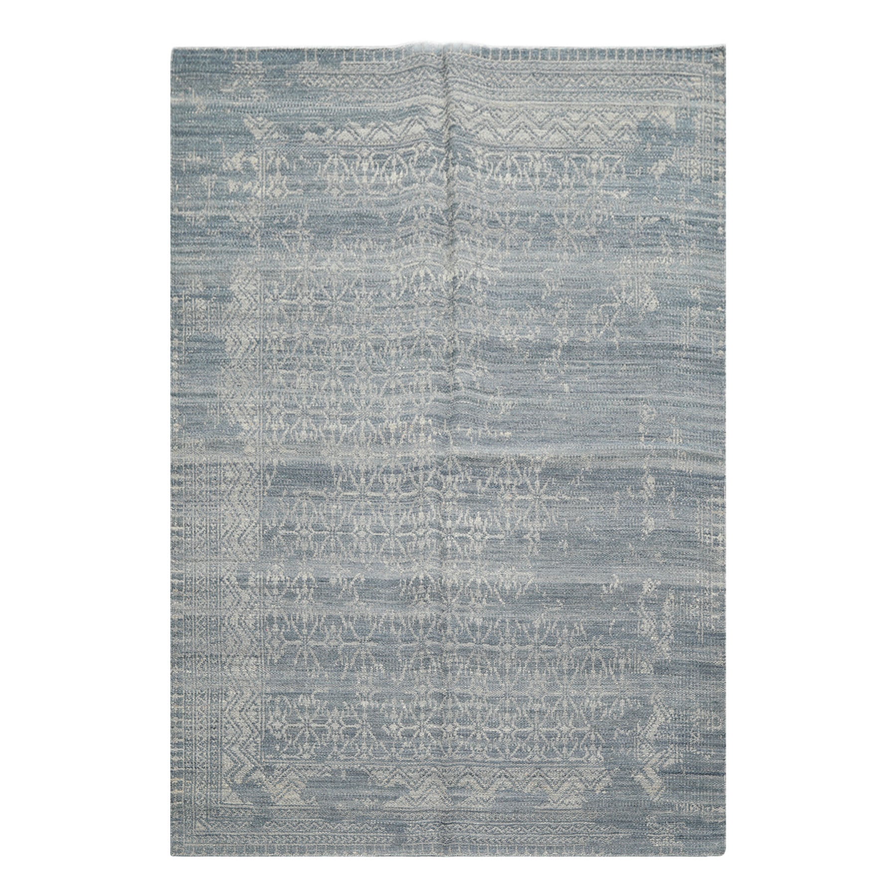 5x8 Blue, Gray, Color Hand Woven  Wool Transitional Oriental Rug