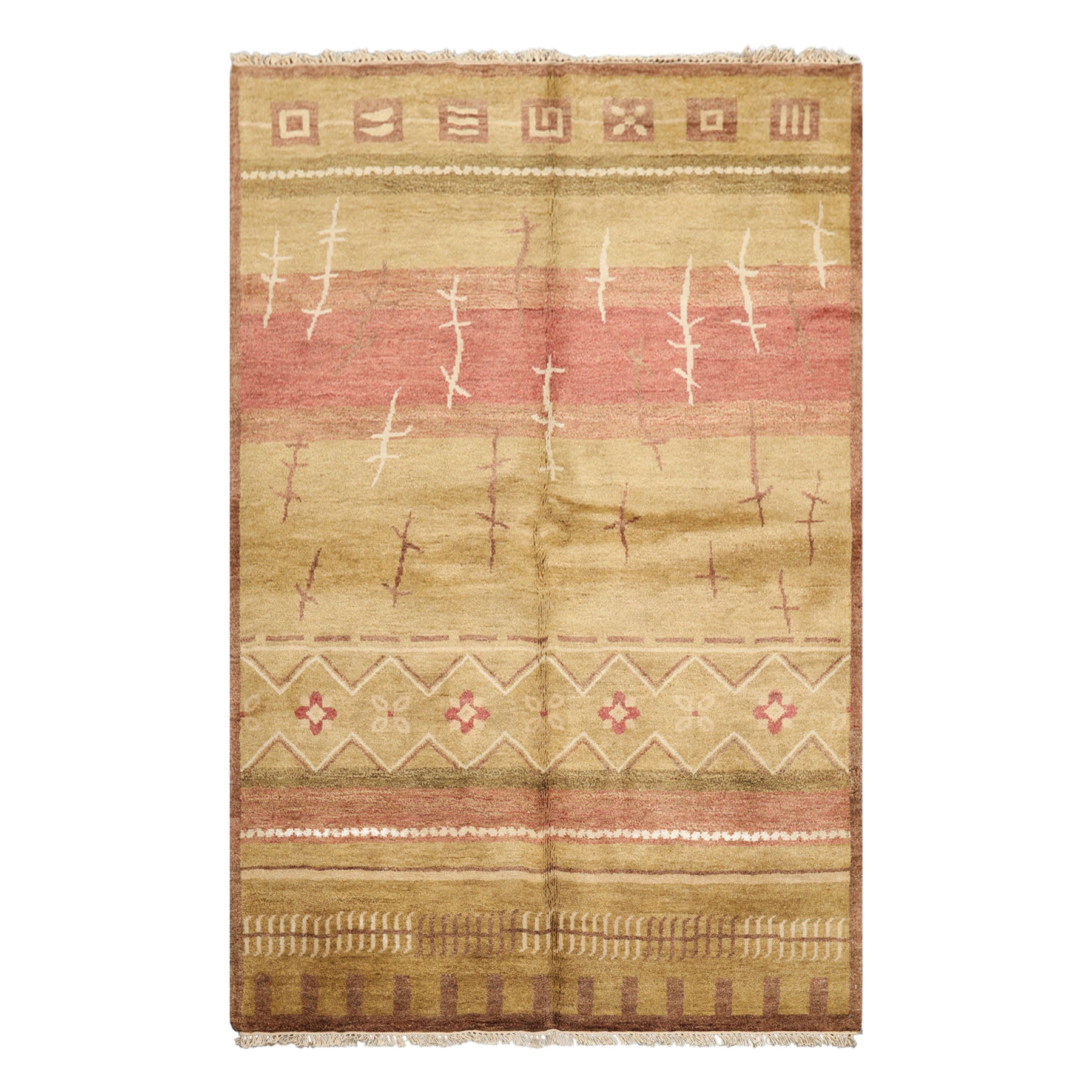 5x8 Moss, Rose, Brown Color Hand Knotted Tibetan New Zealand Wool Modern & Contemporary Oriental Rug