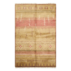 5x8 Moss, Rose, Brown Color Hand Knotted Tibetan New Zealand Wool Modern & Contemporary Oriental Rug