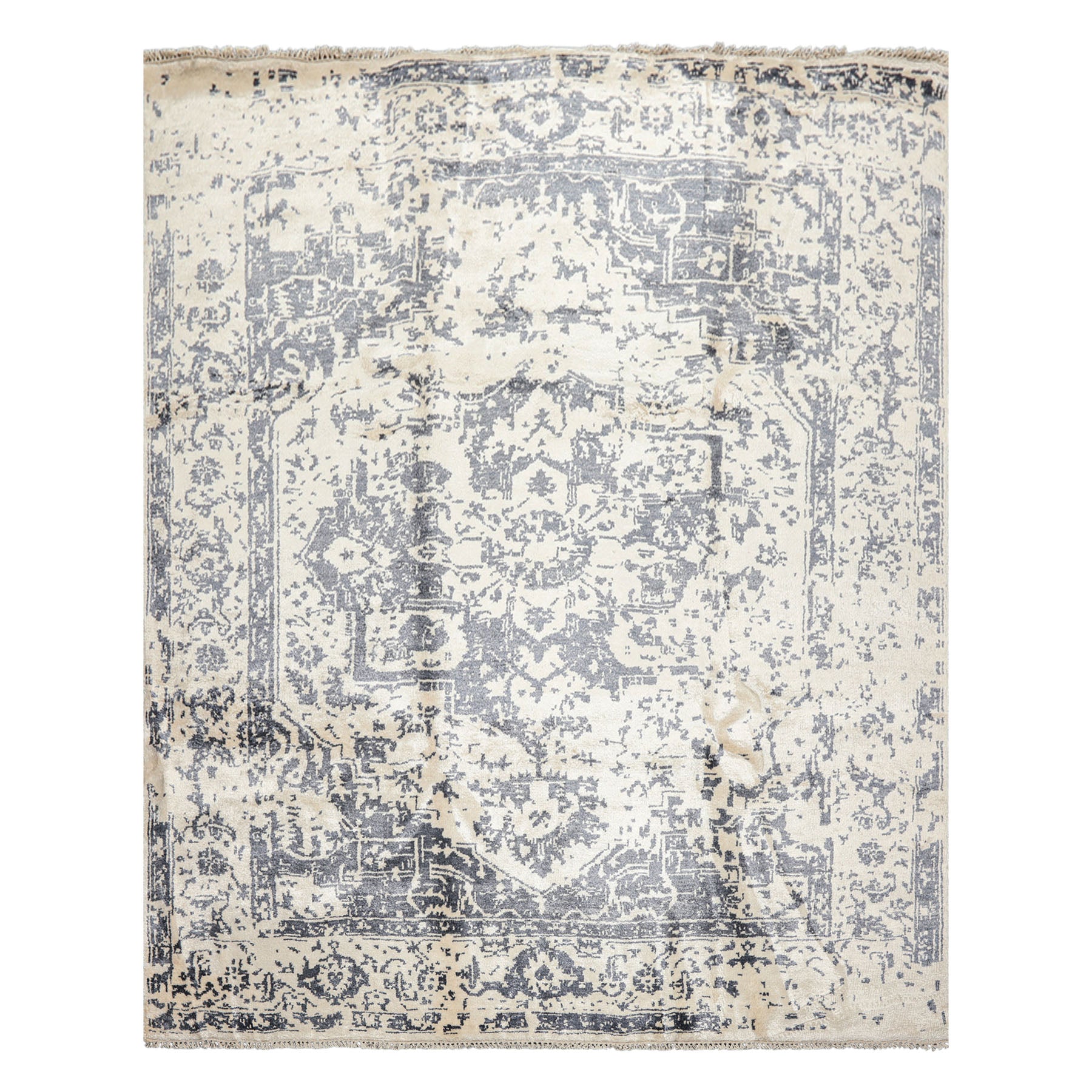 8x10 Ivory, Slate, Color Hand Knotted Oushak 100% Bamboo Silk Modern & Contemporary Oriental Rug