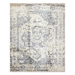 8x10 Ivory, Slate, Color Hand Knotted Oushak 100% Bamboo Silk Modern & Contemporary Oriental Rug