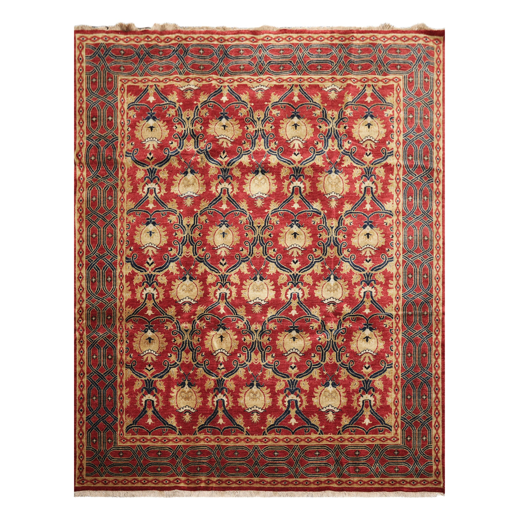 8x10 Red, Gold, Navy Color Hand Knotted Oushak Wool Traditional Oriental Rug
