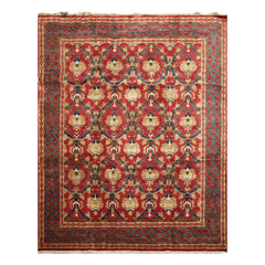 8x10 Red, Gold, Navy Color Hand Knotted Oushak Wool Traditional Oriental Rug