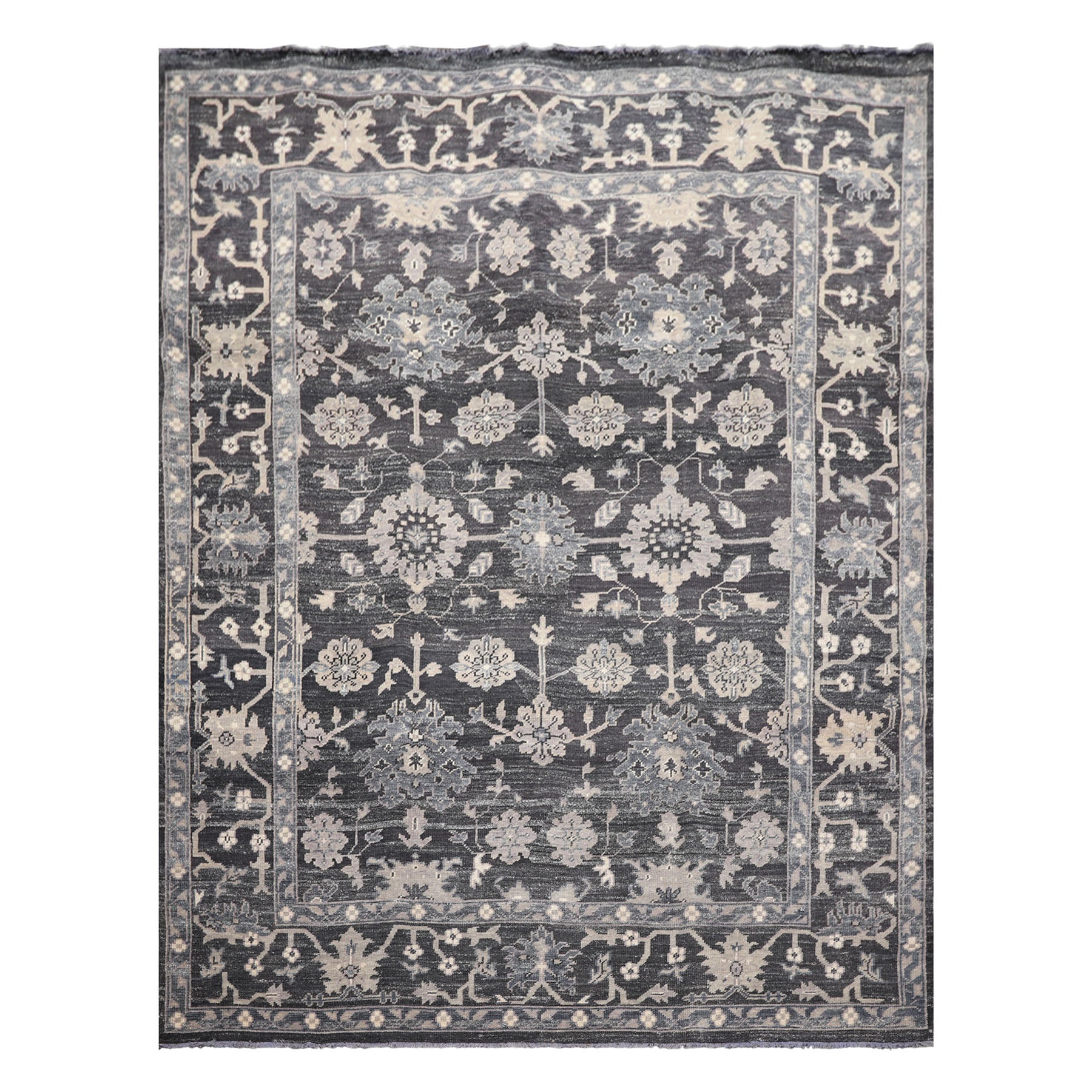 8x10 Graphite, Slate, Gray Color Hand Knotted Oushak Wool Traditional Oriental Rug