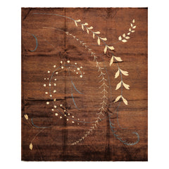 8x10 Chocolate, Gold, Teal Color Hand Knotted Tibetan Wool Transitional Oriental Rug