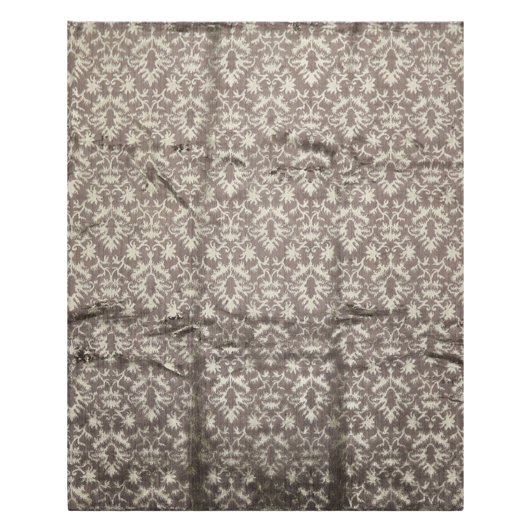 8x10 Gray, Moss, Color Hand Loomed Tibetan Wool & Bamboo Silk Transitional Oriental Rug