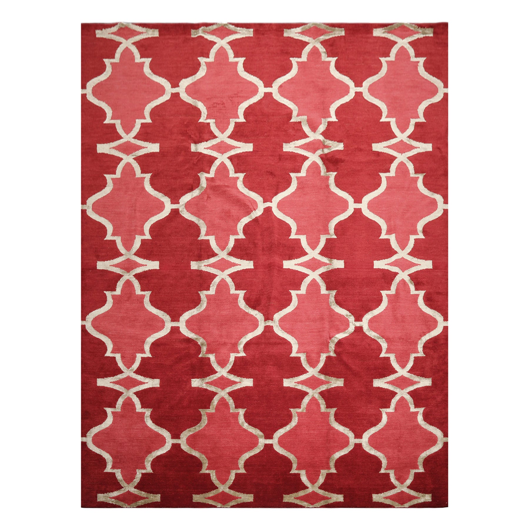 9x12 Red, Rose, Mint Color Hand Loomed Tibetan Wool Transitional Oriental Rug