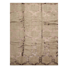 8x10 Gray, Taupe, Color Hand Loomed Tibetan Wool & Bamboo Silk Transitional Oriental Rug