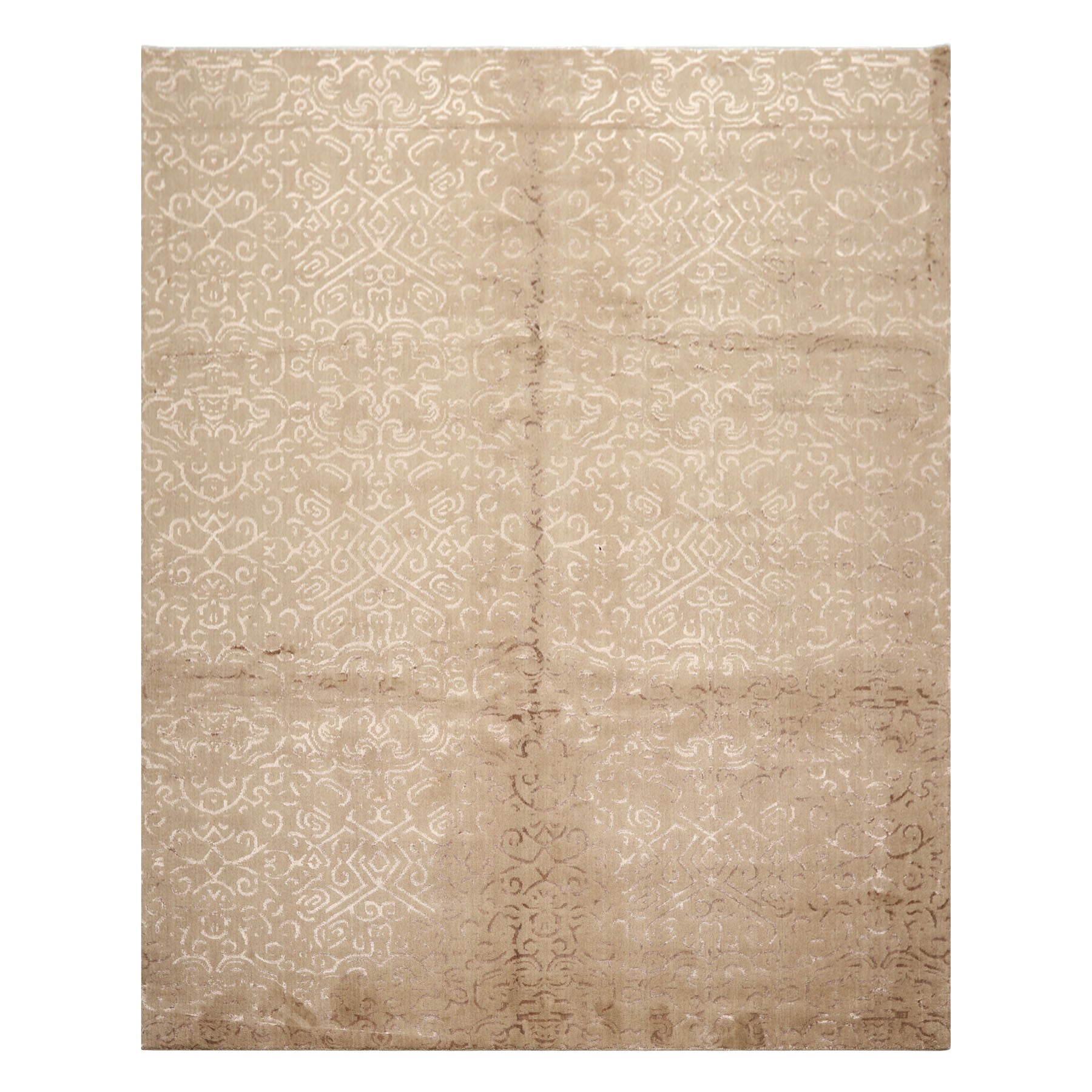 8x10 Beige, Taupe, Color Hand Knotted Tibetan Wool & Bamboo Silk Transitional Oriental Rug