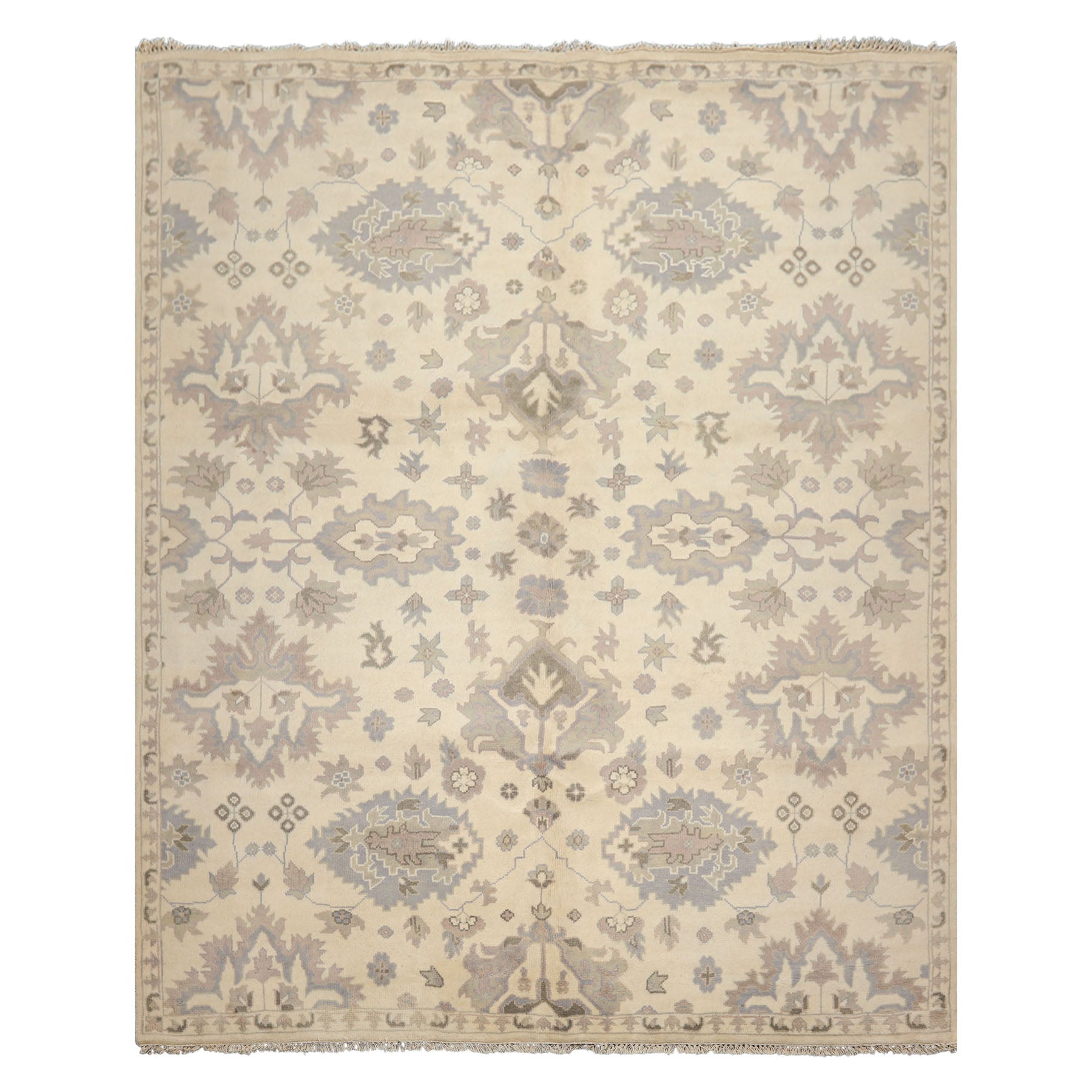 8x10 Ivory, Gray, Taupe Color Hand Knotted Oushak Wool Transitional Oriental Rug