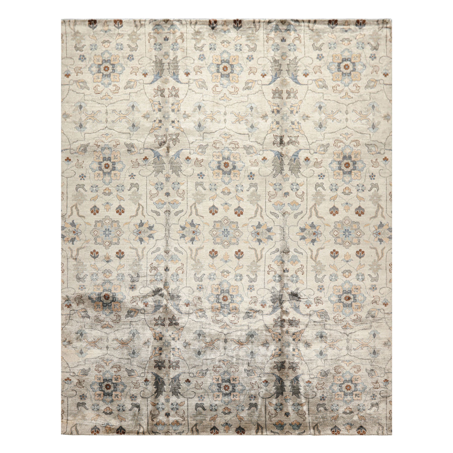 8x10 Gray, Aqua, Tan Color Hand Knotted Oushak 100% Bamboo Silk Transitional Oriental Rug