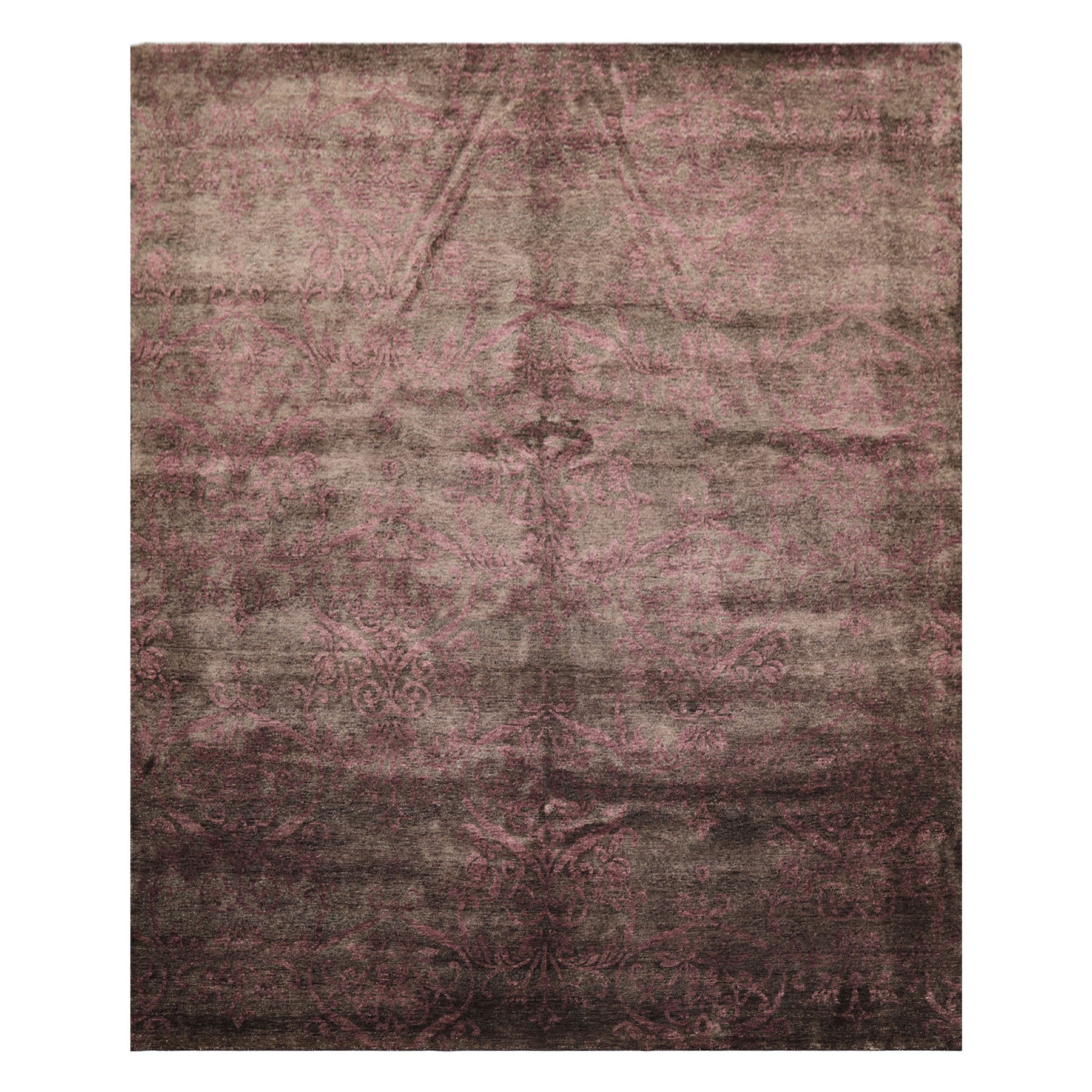 8x10 Greenish, Gray, Aubergine Color Hand Knotted Tibetan Wool Transitional Oriental Rug