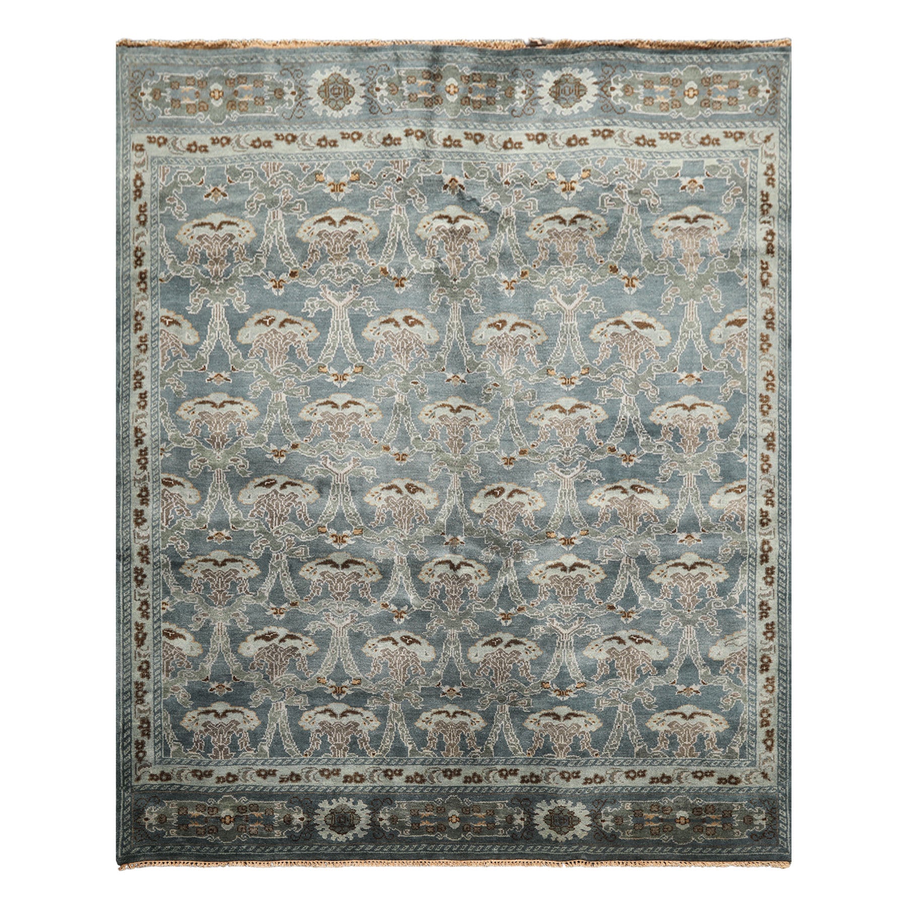 8x10 Aqua, Taupe, Brown Color Hand Knotted Tibetan Wool Traditional Oriental Rug