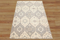 6x9 Ivory, Gray, Taupe Color Hand Knotted Oushak Wool Transitional Oriental Rug