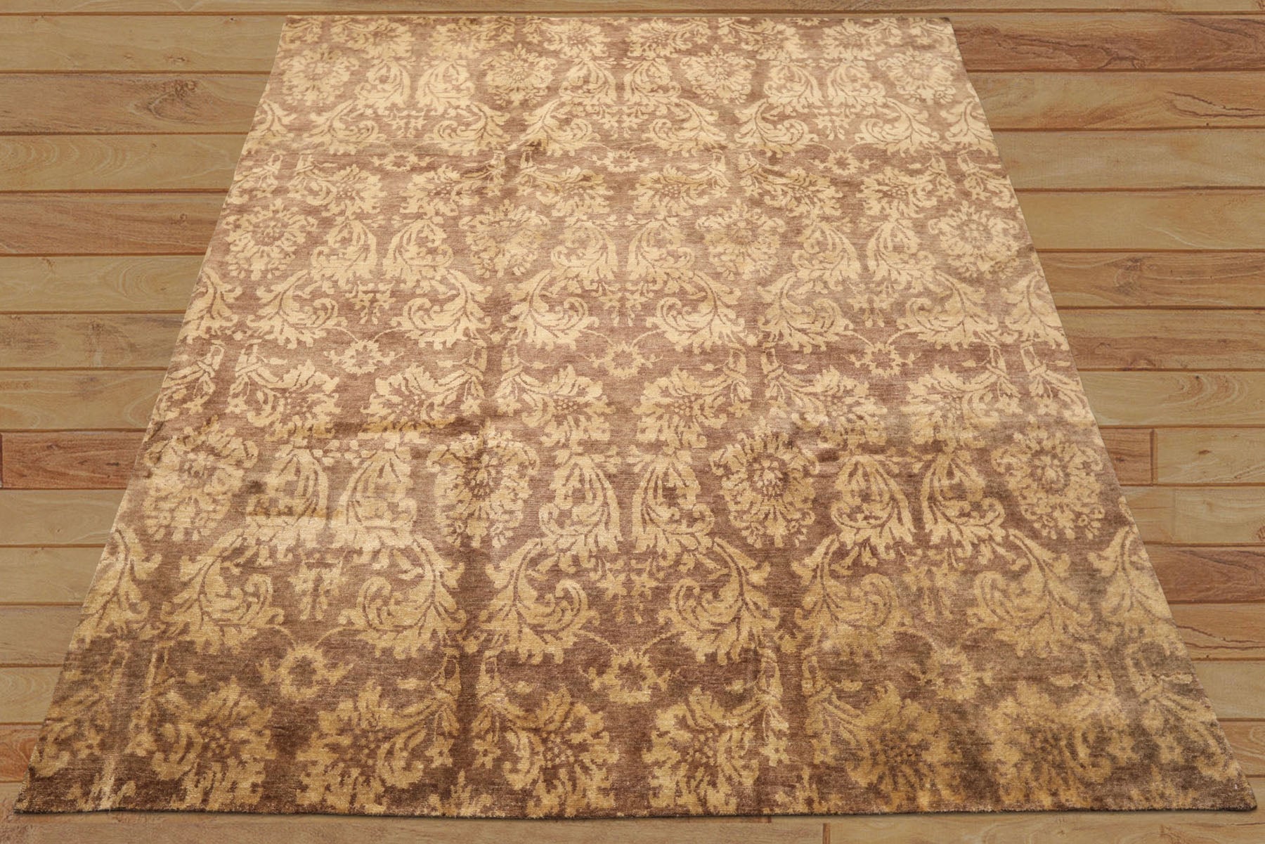 8x10 Brown, Light Gold, Color Hand Knotted Tibetan Wool Transitional Oriental Rug