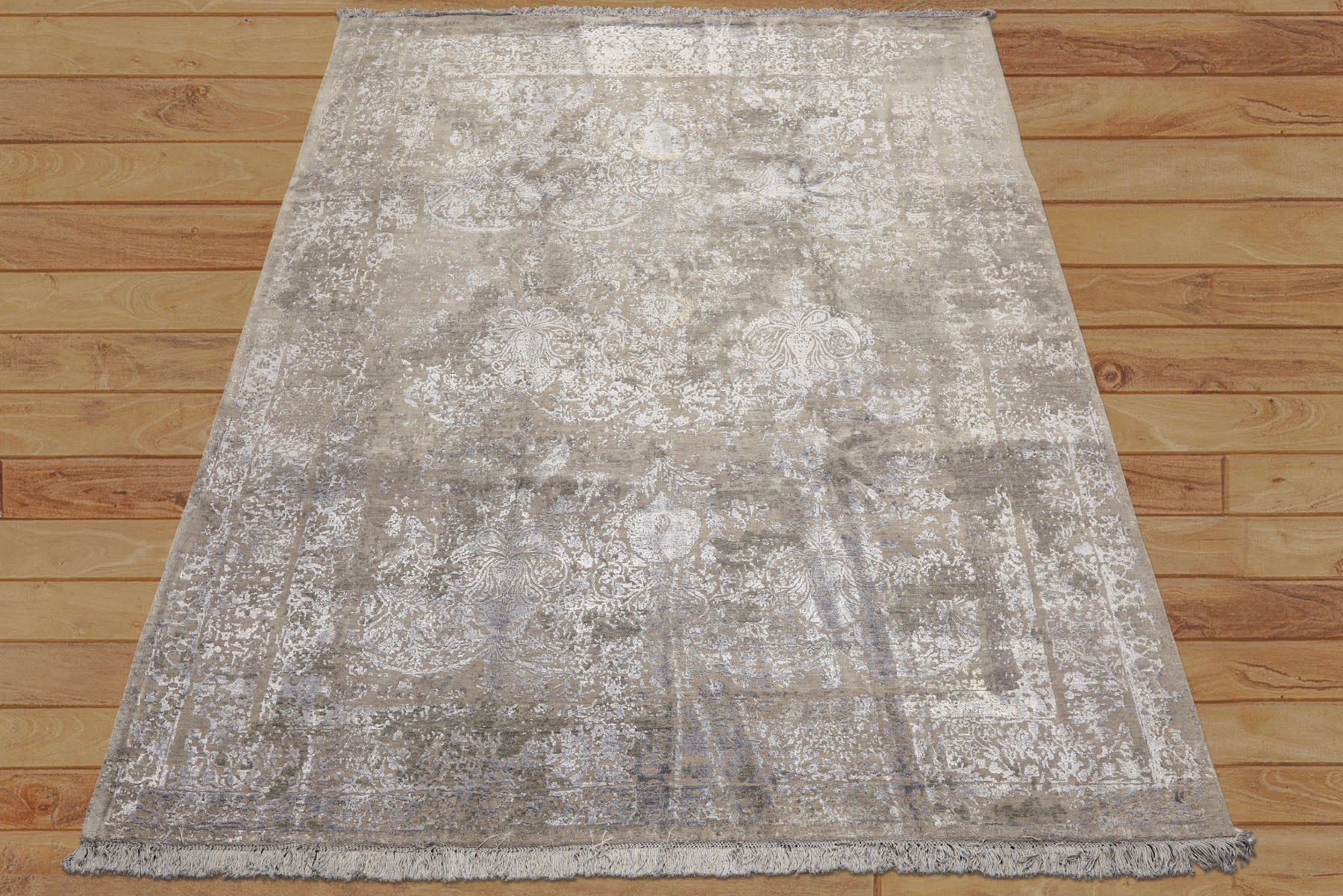 8x10 Moss, Gray, Blue Color Hand Knotted Tibetan Sherpa Wool & Bamboo Silk Modern & Contemporary Oriental Rug