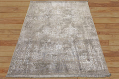 8x10 Moss, Gray, Blue Color Hand Knotted Tibetan Sherpa Wool & Bamboo Silk Modern & Contemporary Oriental Rug