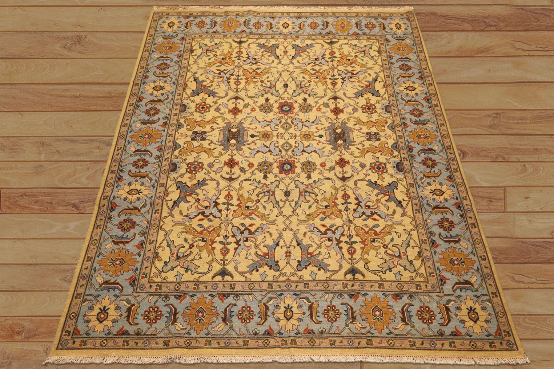 8x10 Gold, Blue, Tan Color Hand Knotted Soumak Wool Traditional Oriental Rug