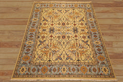 8x10 Gold, Blue, Tan Color Hand Knotted Soumak Wool Traditional Oriental Rug