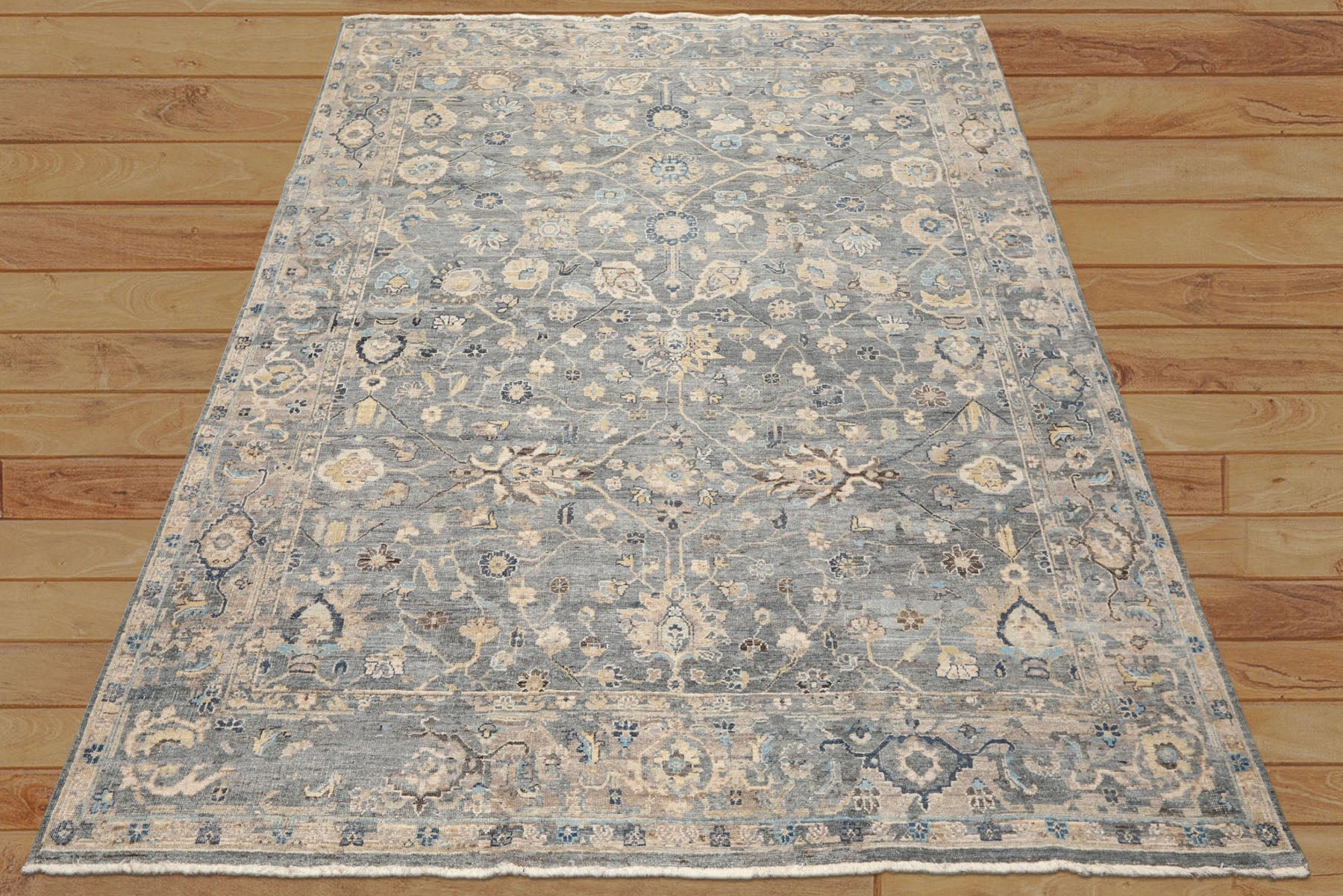 8x10 Slate, Blue, Gray Color Hand Knotted Oushak Wool Traditional Oriental Rug