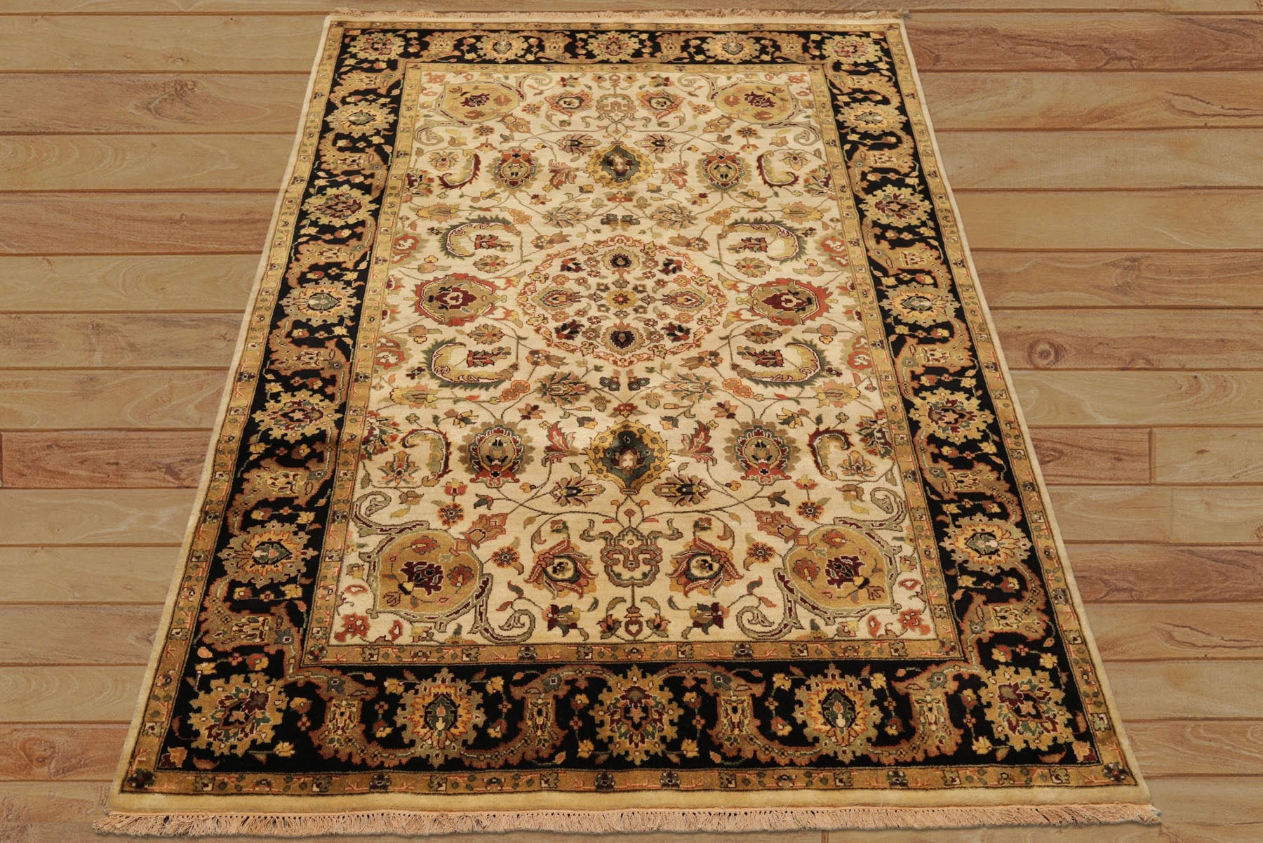 6x9 Beige, Black, Rust Color Hand Knotted Agra New Zealand Wool Traditional Oriental Rug
