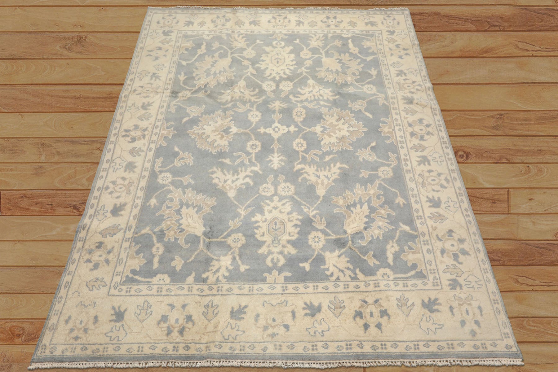 8x10 Slate, Blue, Ivory Color Hand Knotted Oushak Wool Traditional Oriental Rug