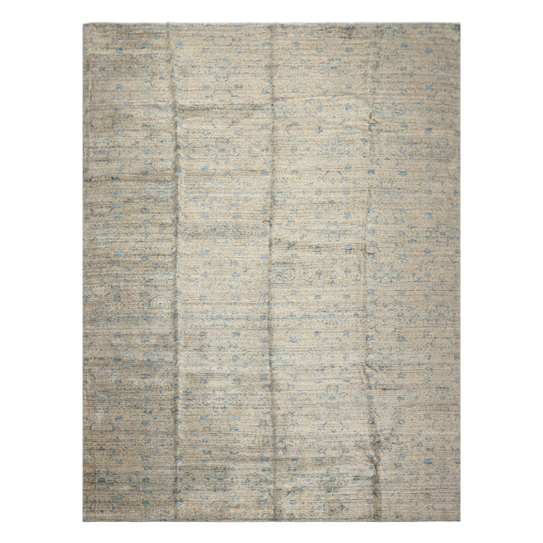 9x12 Gray, Beige, Aqua Color Hand Loomed Tibetan Wool Transitional Oriental Rug