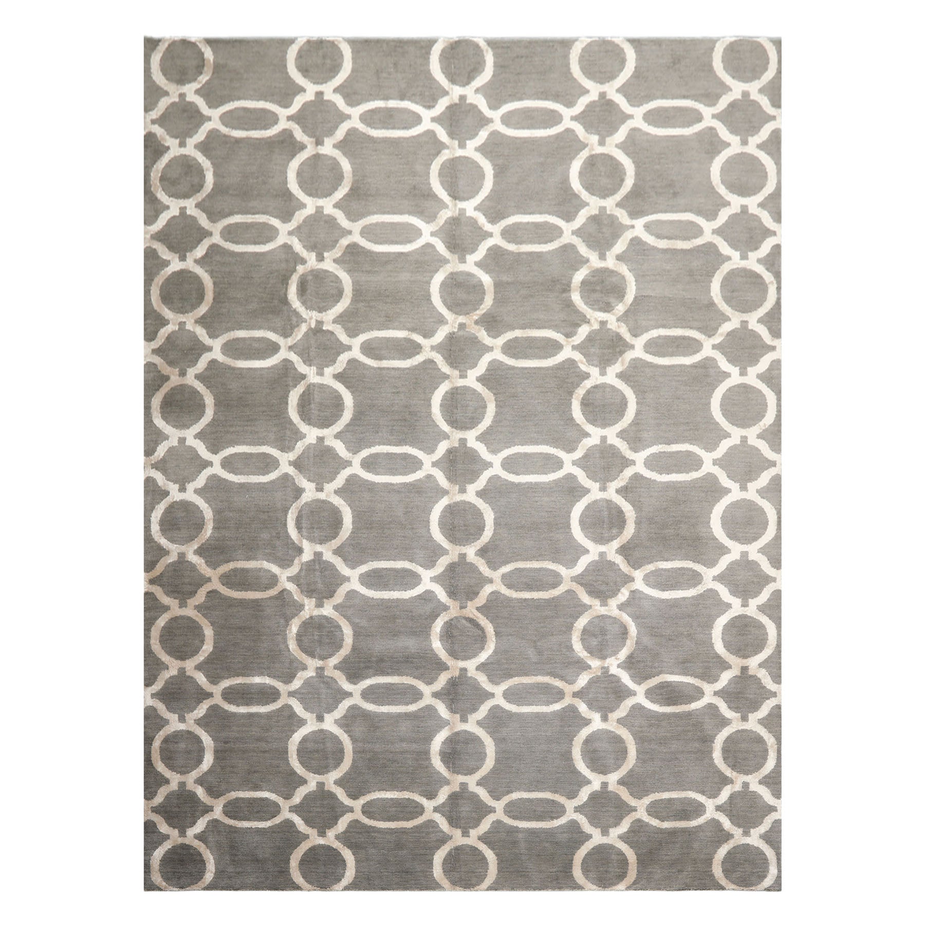 Multi Size Gray Silver Color Hand Loomed Tibetan Wool & Bamboo Silk Transitional Oriental Rug