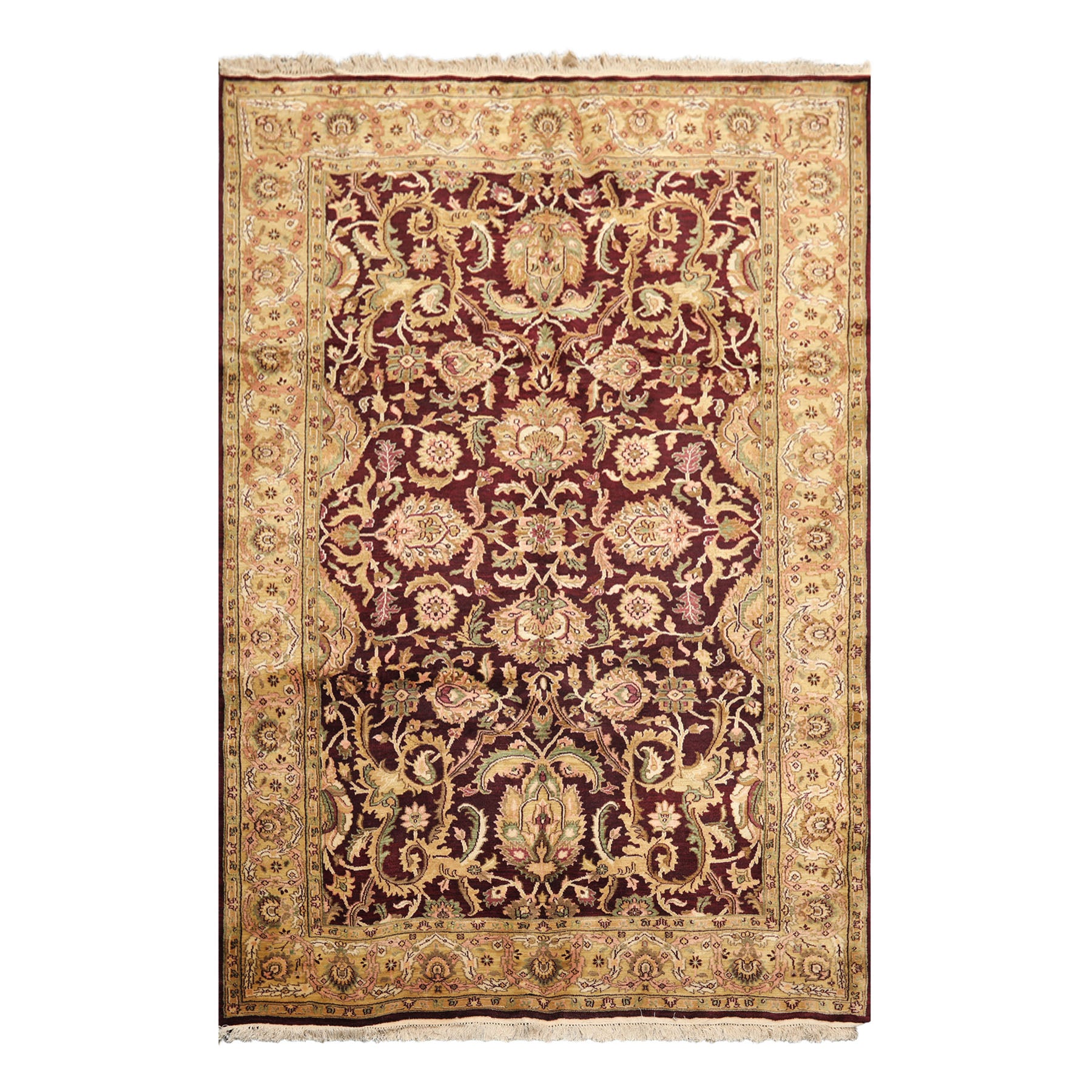 6x9 Maroon, Gold, Sage Color Hand Knotted Agra New Zealand Wool Traditional Oriental Rug