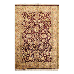 6x9 Maroon, Gold, Sage Color Hand Knotted Agra New Zealand Wool Traditional Oriental Rug