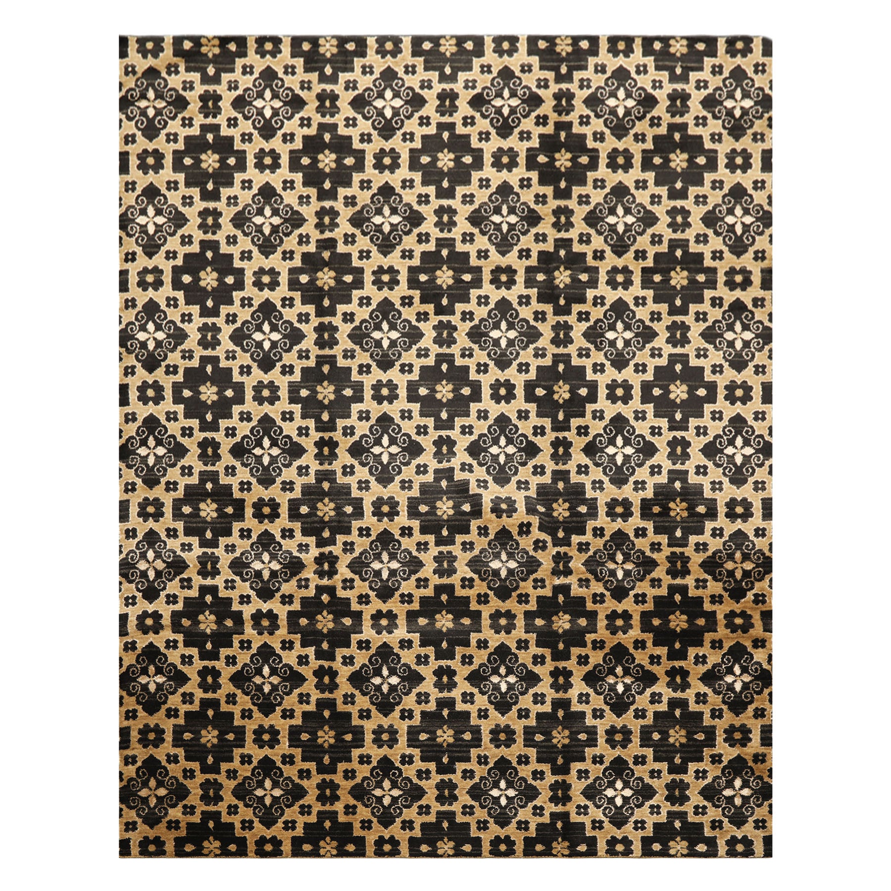 Multi Size Brown Charcoal Beige Color Hand Loomed Tibetan Wool & Bamboo Silk Modern & Contemporary Oriental Rug