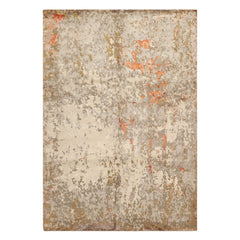 6x9 Beige, Brown, Gray Color Hand Knotted Tibetan Wool & Bamboo Silk Modern & Contemporary Oriental Rug
