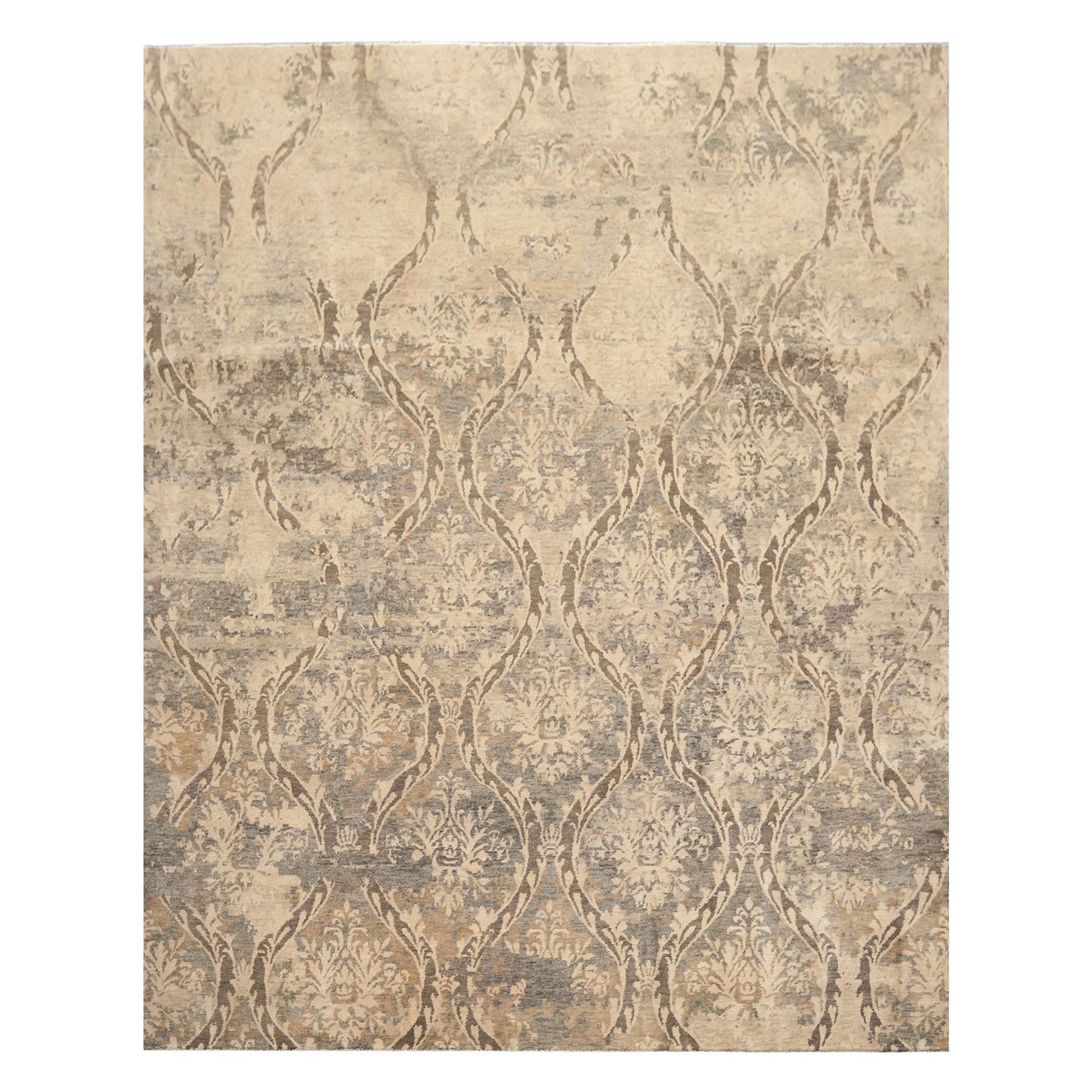 8x10 Beige, Greenish, Gray Color Hand Knotted Tibetan Wool Transitional Oriental Rug