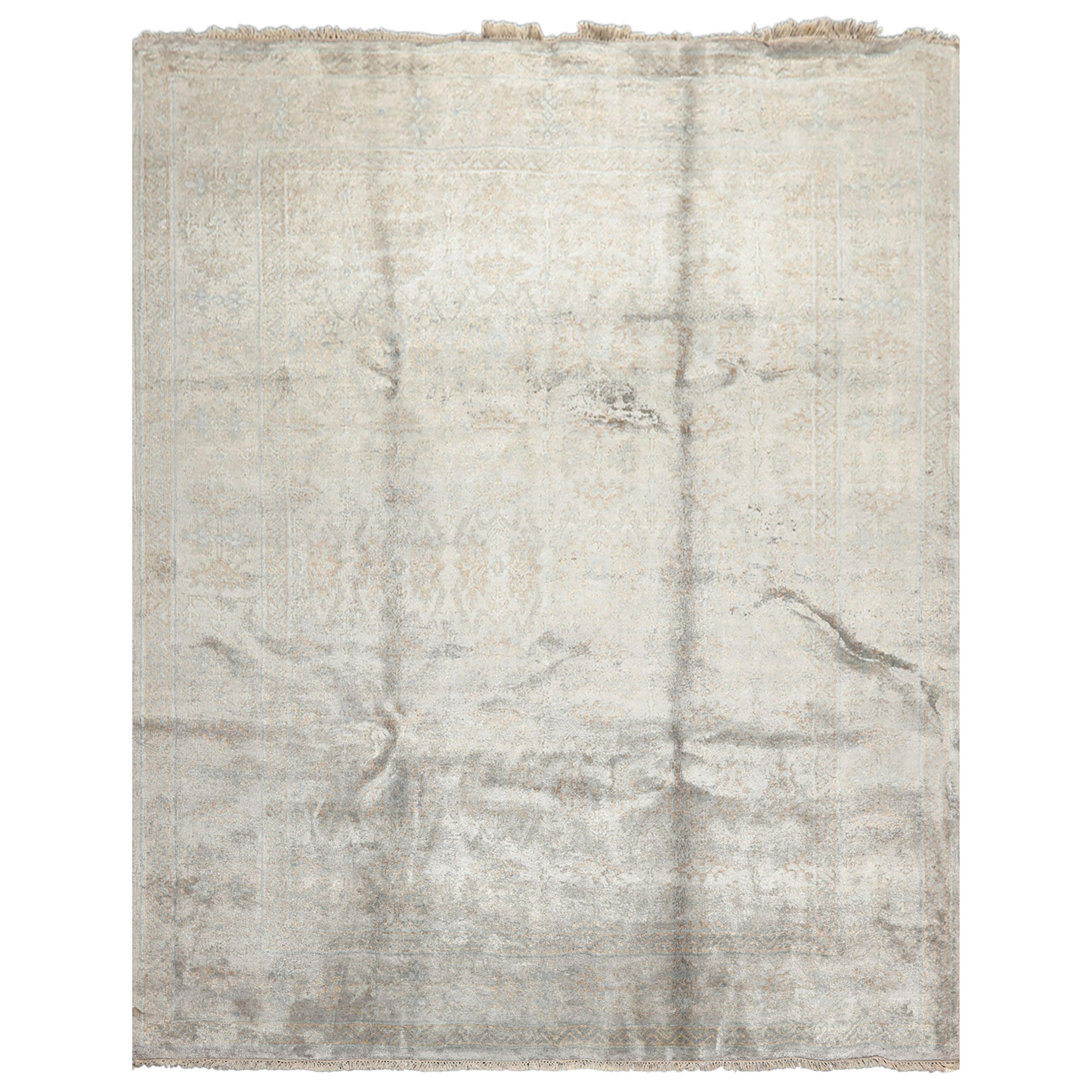 8x10 Gray, Aqua, Tan Color Hand Knotted Oushak Viscose Transitional Oriental Rug