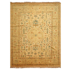 9x12 Gold, Aqua, Burnt Orange Color Hand Knotted Oushak Wool Traditional Oriental Rug