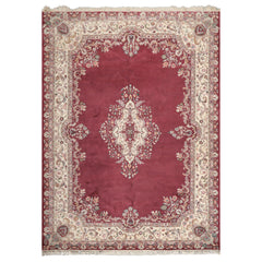 9x12 Plum, Ivory, Rose Color Hand Knotted Indo Kerman Wool Traditional Oriental Rug