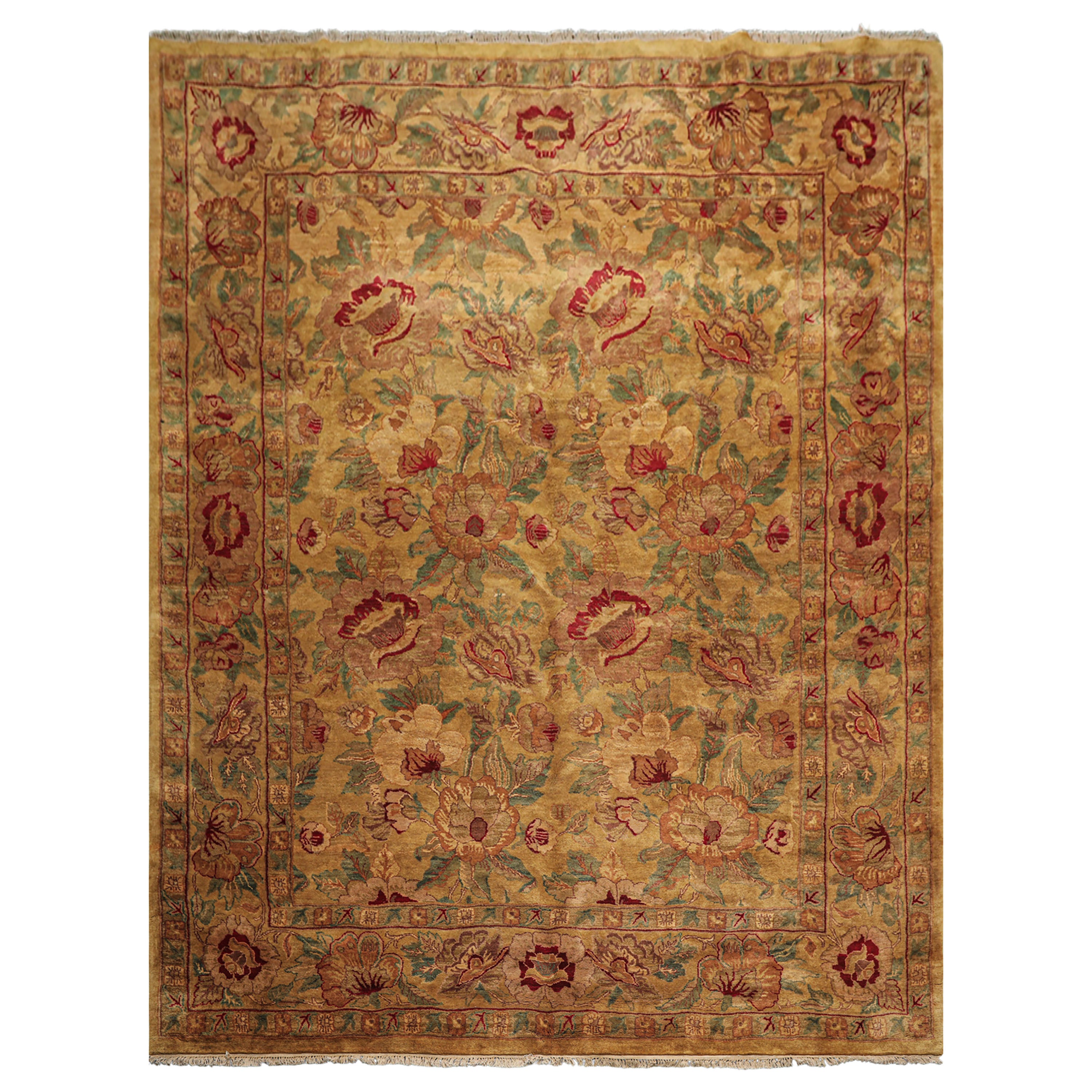 9x12 Gold, Sage, Red Color Hand Knotted Agra Wool Traditional Oriental Rug