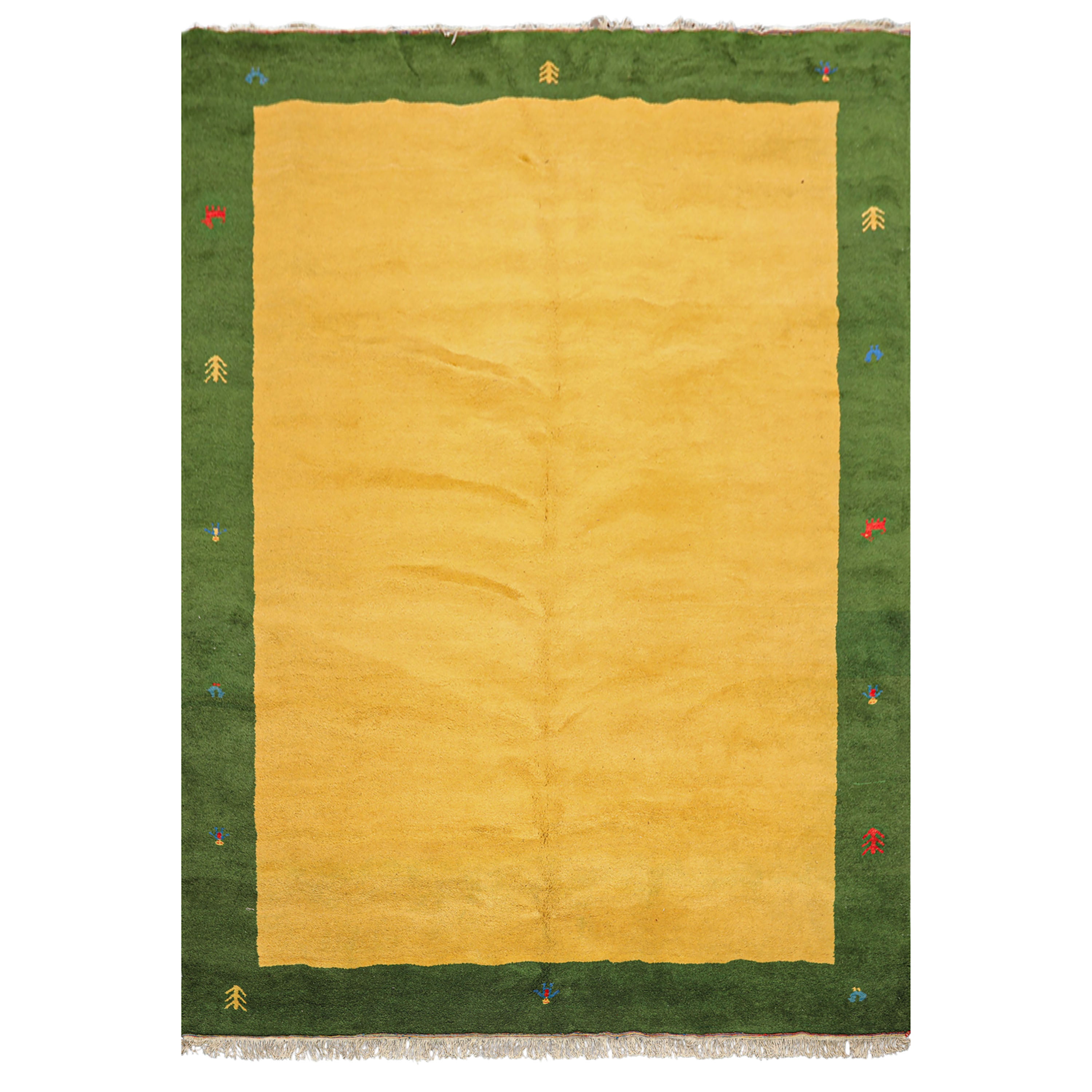 8x11 Gold, Green, Red Color Hand Knotted Gabbeh Wool Modern & Contemporary Oriental Rug