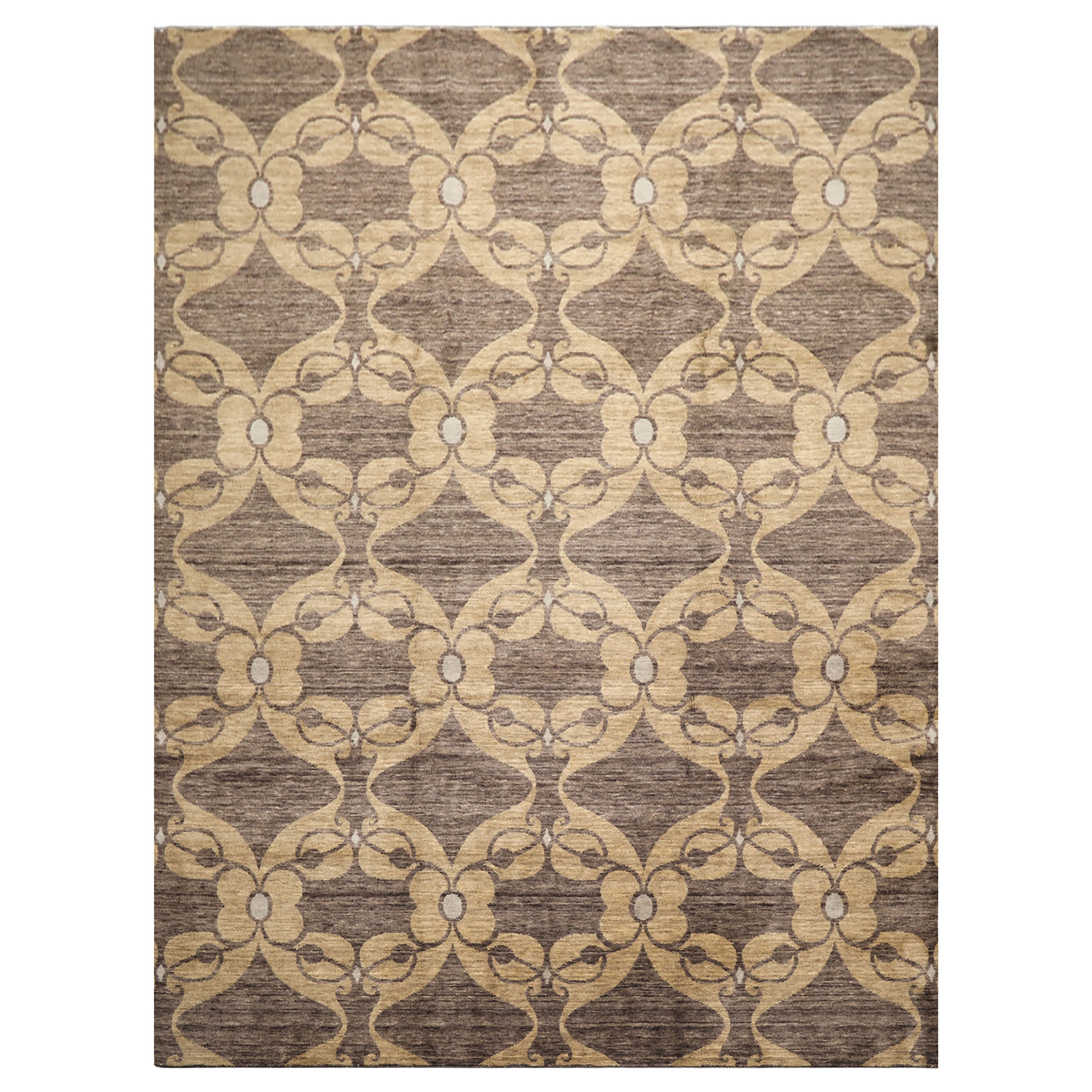 9x12 Tan, Brown, Gray Color Hand Loomed Tibetan Wool Transitional Oriental Rug