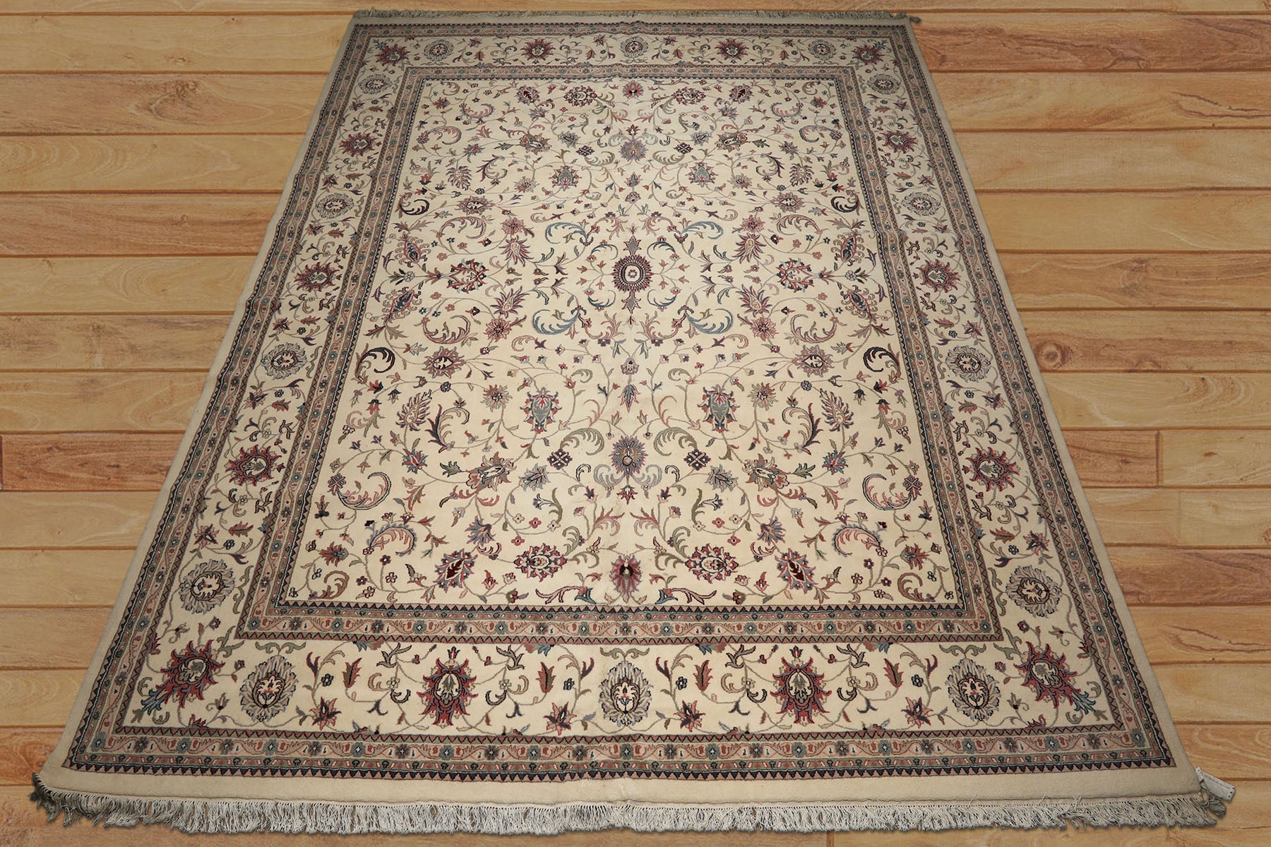 12x15 Ivory, Rose, Sage Color Hand Knotted Kashan wool Traditional Oriental Rug