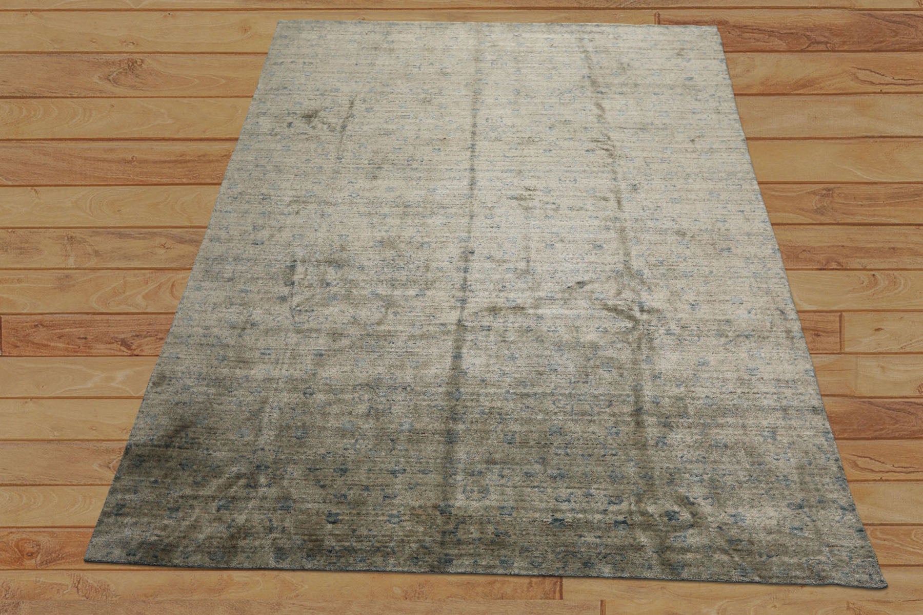 8x10 Silver, Gray, Aqua Color Hand Loomed  Wool & Bamboo Silk Transitional Oriental Rug