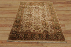8x10 Beige, Green, Rose Color Hand Knotted Agra Wool Traditional Oriental Rug