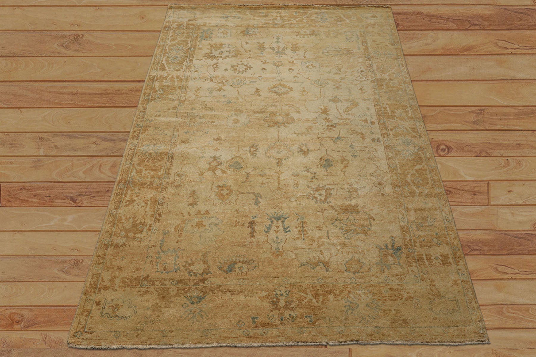 6x9 Beige, Gold, Mint Color Hand Knotted Oushak Wool Traditional Oriental Rug