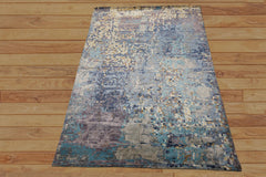 6x9 Turquoise, Lavender, Beige Color Hand Knotted Sherpa Bamboo Silk Modern Oriental Rug