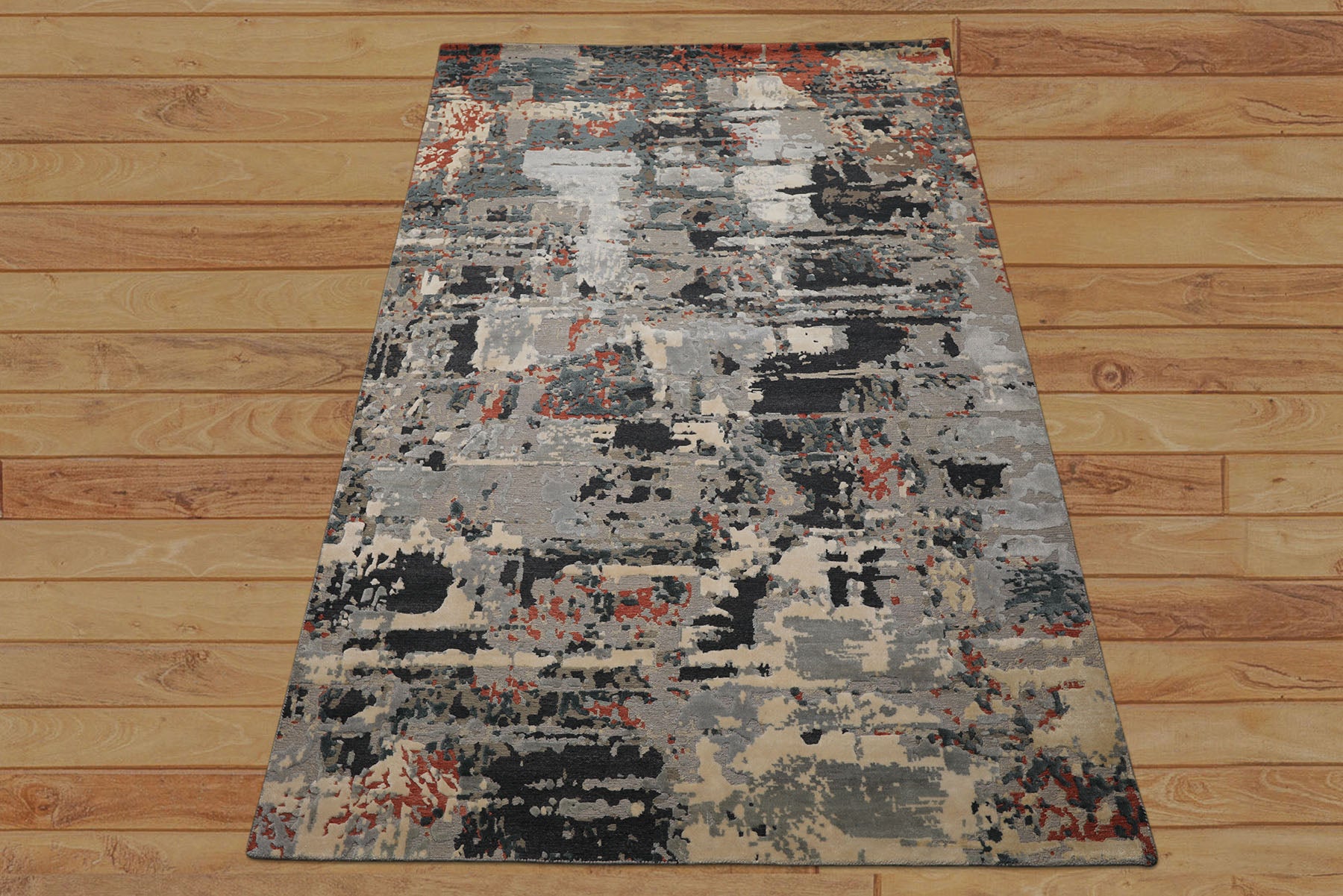 6x9 Gray, Charcoal, Rust Color Hand Knotted Sherpa Wool Modern Oriental Rug