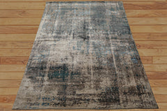 6x9 Beige, Taupe, Blue Color Hand Knotted Sherpa Bamboo Silk Modern Oriental Rug