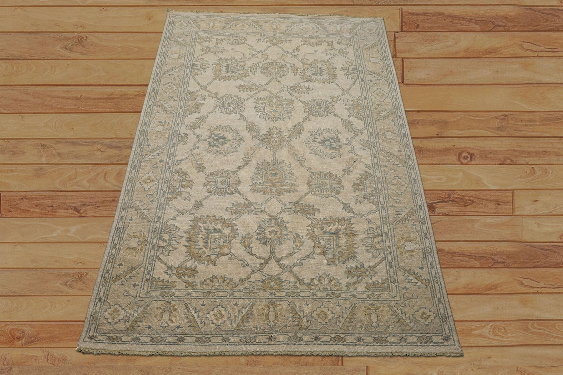 6x9 Beige, Slate, Brown Color Hand Knotted Oushak Wool Traditional Oriental Rug