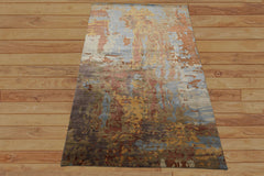 6x9 Blue, Gold, Rust Color Hand Loomed Sherpa Wool & Bamboo Silk Modern Oriental Rug
