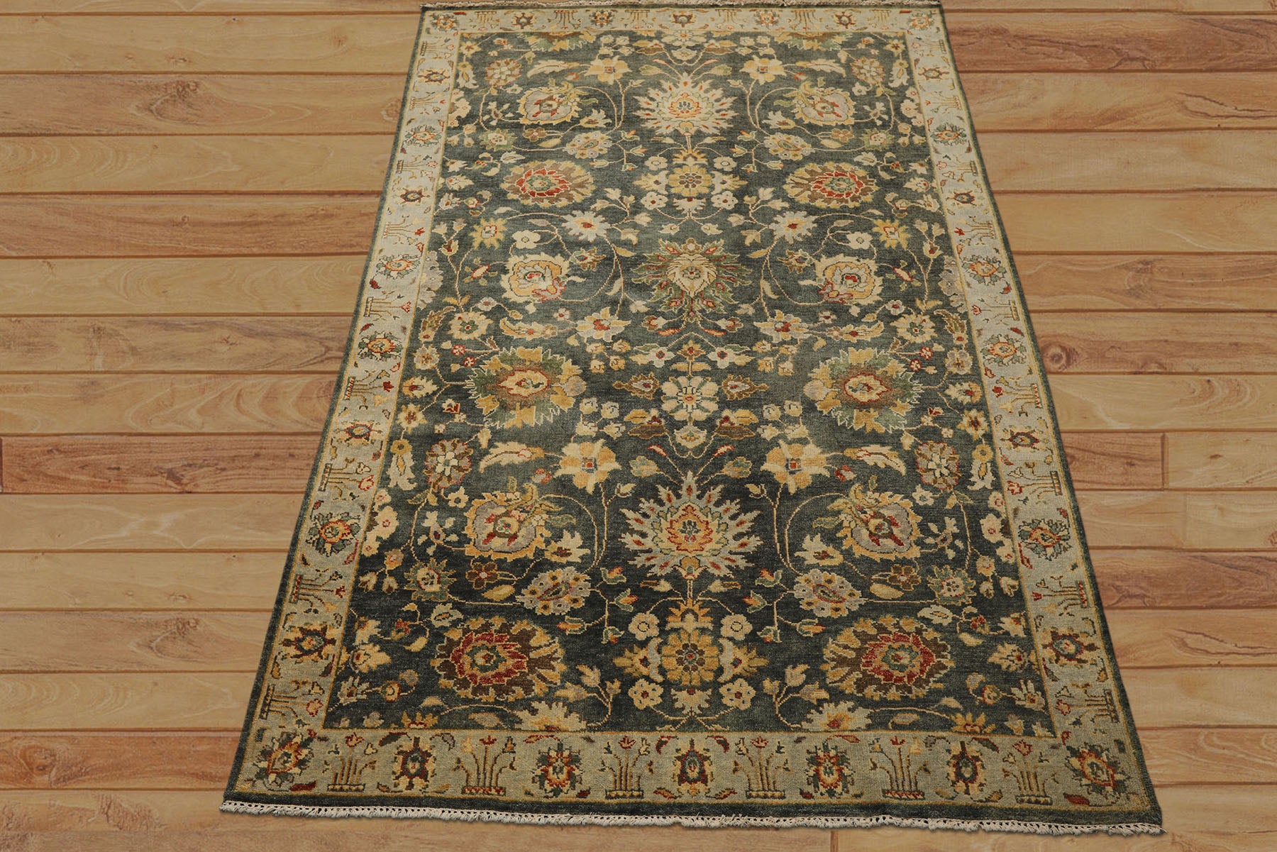 6x9 Green, Beige, Gold Color Hand Knotted Fine Oushak Wool Traditional Oriental Rug